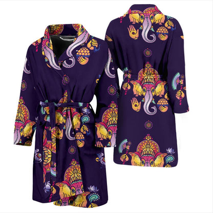 Ganesha Pattern Print Design 04 Men Bathrobe-JORJUNE.COM