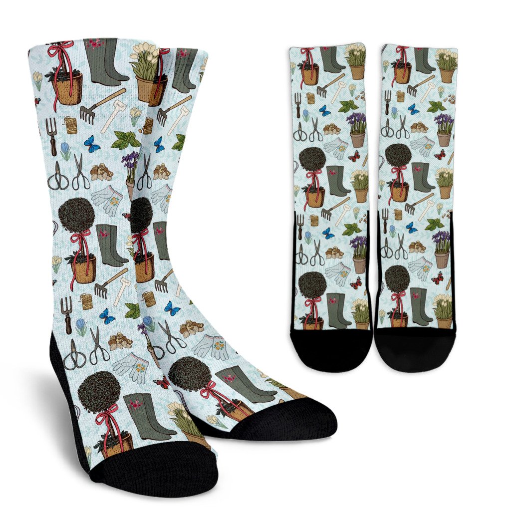 Gardening Pattern Print Design G01 Crew Socks-JORJUNE.COM