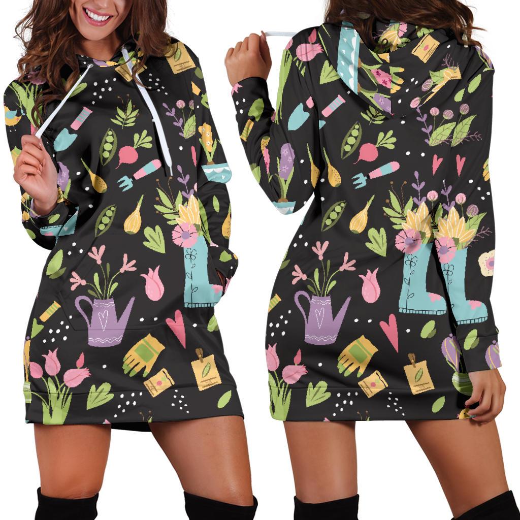 Gardening Pattern Print Design G03 Women Hoodie Dress