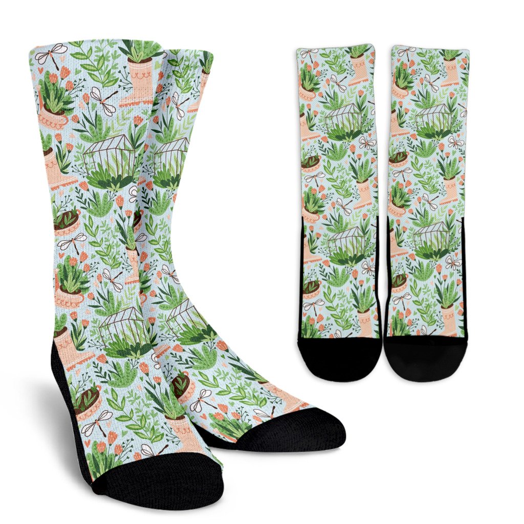 Gardening Pattern Print Design G04 Crew Socks-JORJUNE.COM