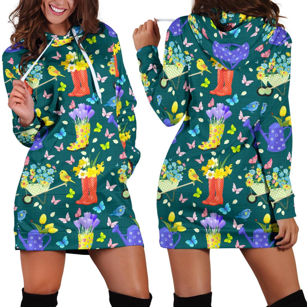 Gardening Pattern Print Design G08 Women Hoodie Dress