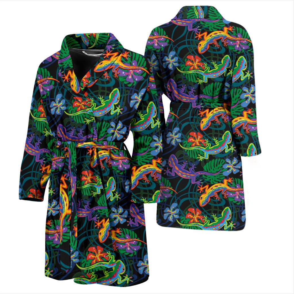 Gecko Colorful Pattern Print Design 01 Men Bathrobe-JORJUNE.COM