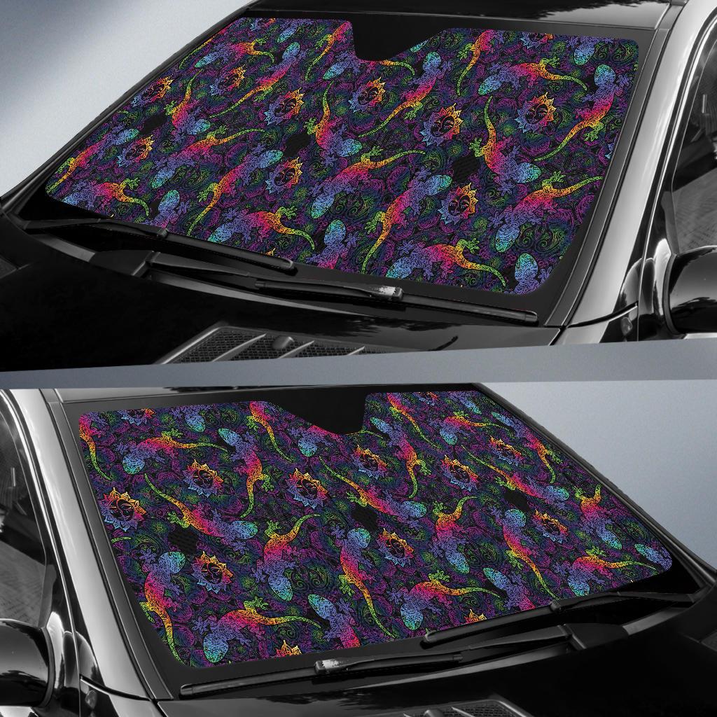 Gecko Rainbow Pattern Print Design 03 Car Sun Shade-JORJUNE.COM