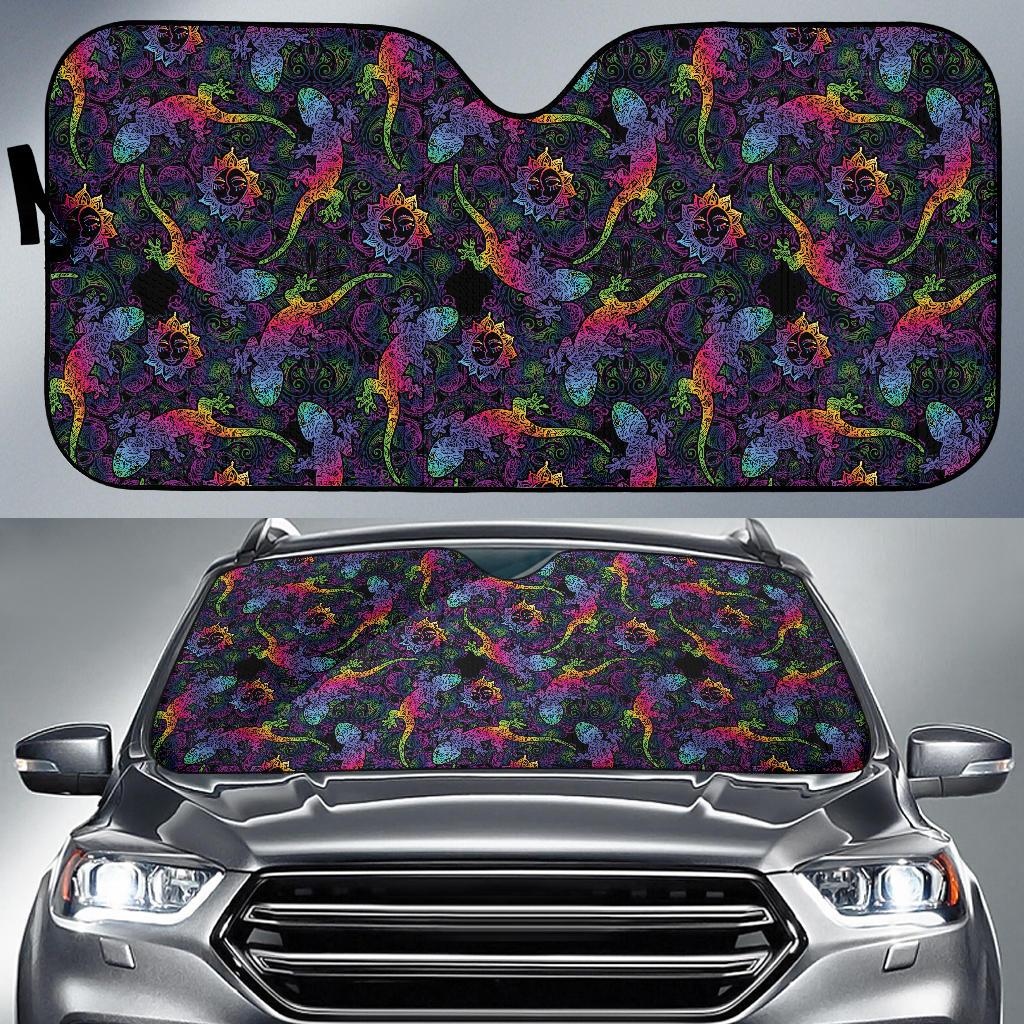 Gecko Rainbow Pattern Print Design 03 Car Sun Shade-JORJUNE.COM
