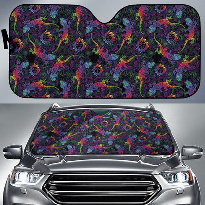 Gecko Rainbow Pattern Print Design 03 Car Sun Shade-JORJUNE.COM