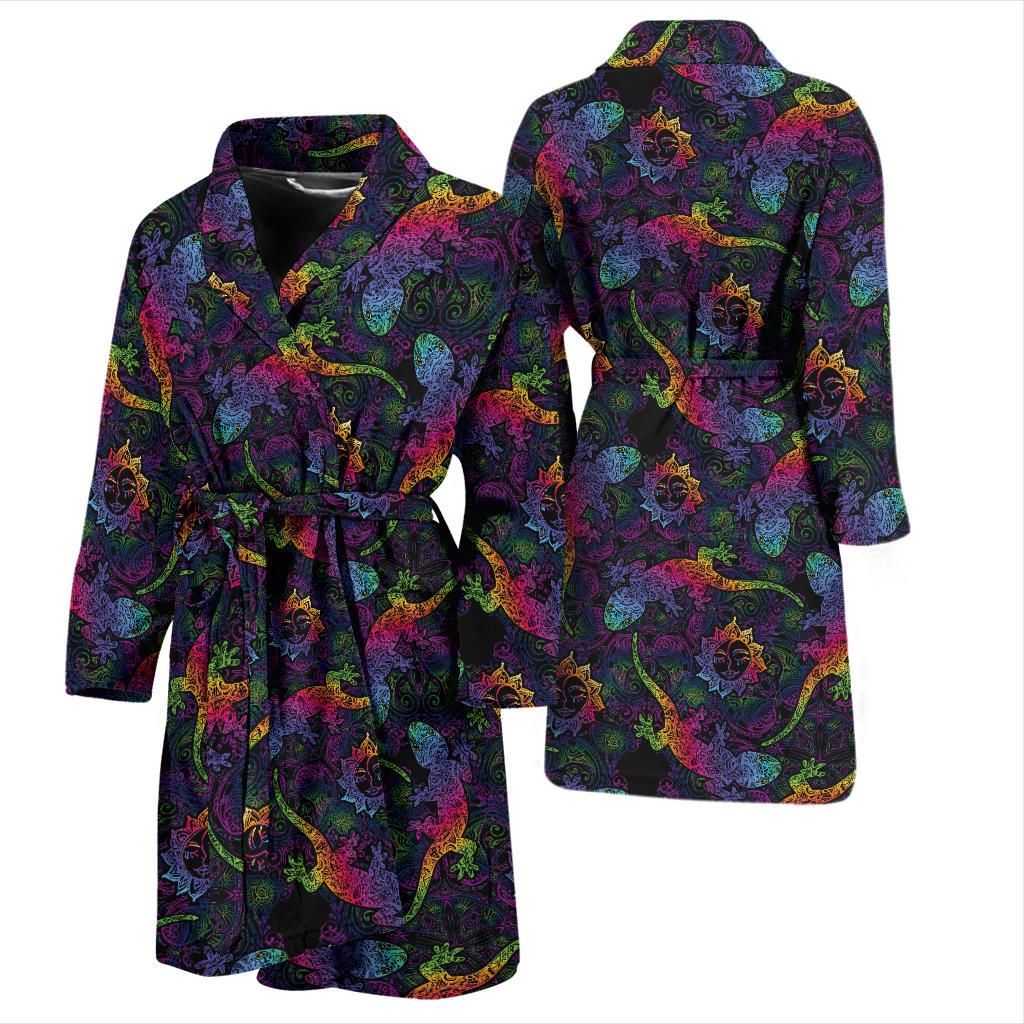 Gecko Rainbow Pattern Print Design 03 Men Bathrobe-JORJUNE.COM