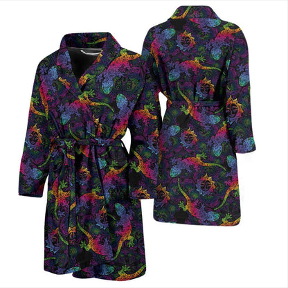 Gecko Rainbow Pattern Print Design 03 Men Bathrobe-JORJUNE.COM