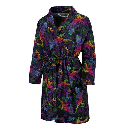 Gecko Rainbow Pattern Print Design 03 Men Bathrobe-JORJUNE.COM