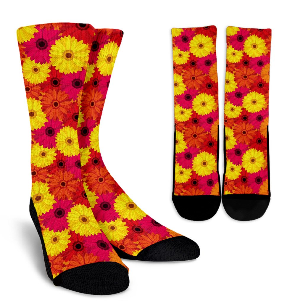Gerberas Pattern Print Design GB05 Crew Socks-JORJUNE.COM