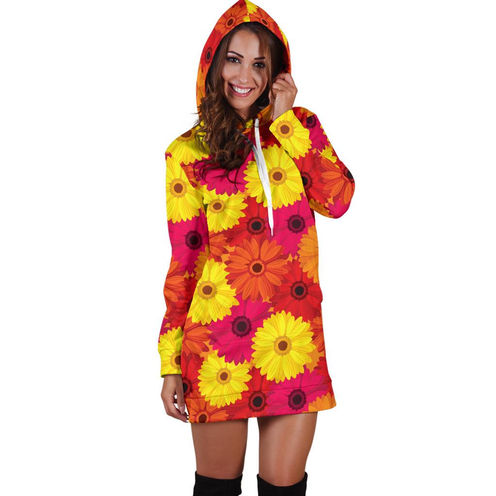 Gerberas Pattern Print Design GB05 Women Hoodie Dress