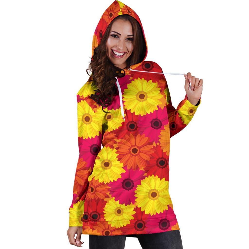 Gerberas Pattern Print Design GB05 Women Hoodie Dress
