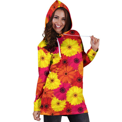Gerberas Pattern Print Design GB05 Women Hoodie Dress