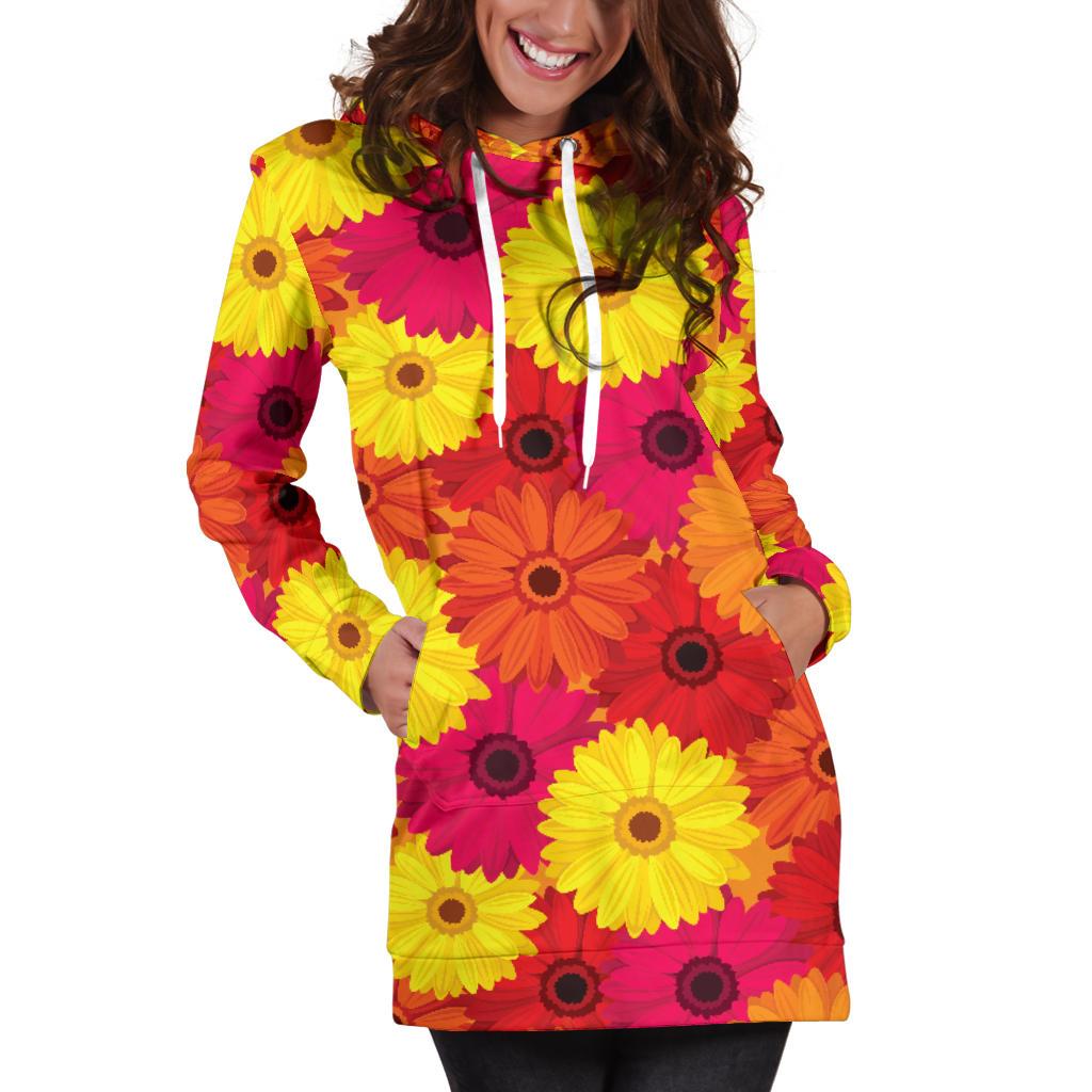 Gerberas Pattern Print Design GB05 Women Hoodie Dress