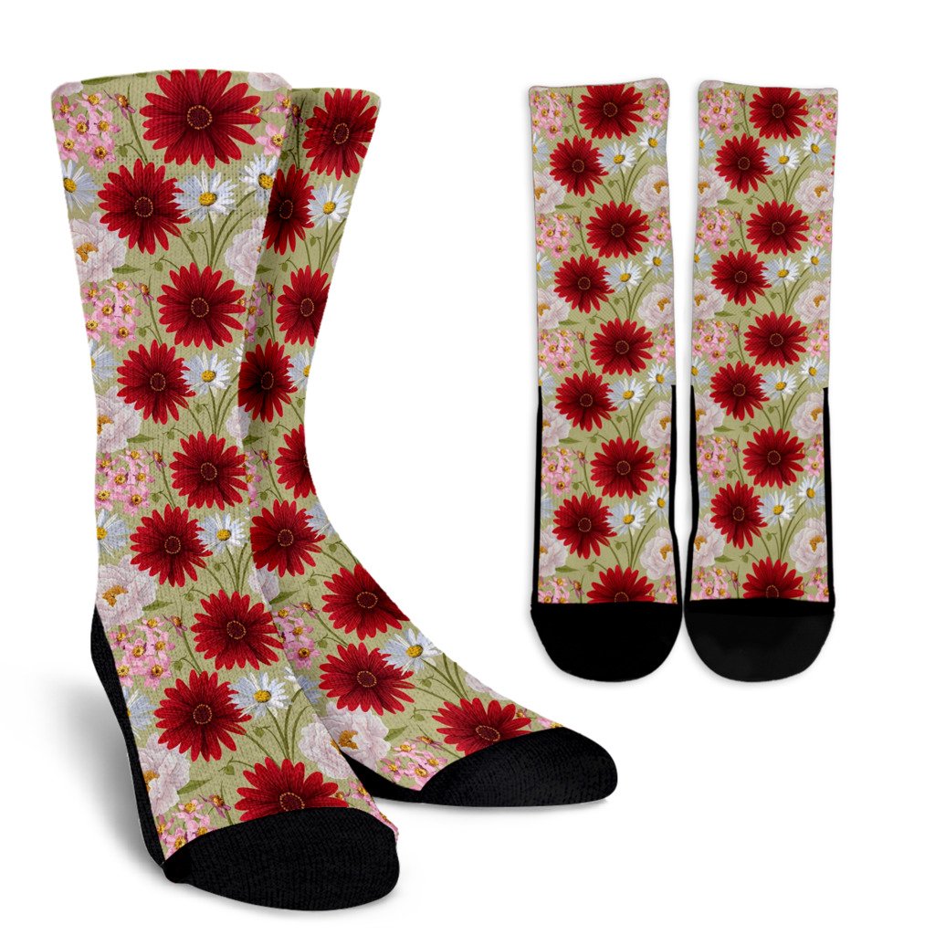 Gerberas Pattern Print Design GB07 Crew Socks-JORJUNE.COM