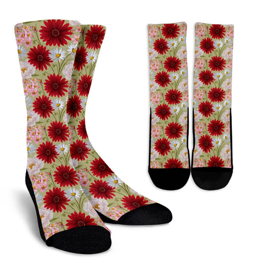 Gerberas Pattern Print Design GB07 Crew Socks-JORJUNE.COM