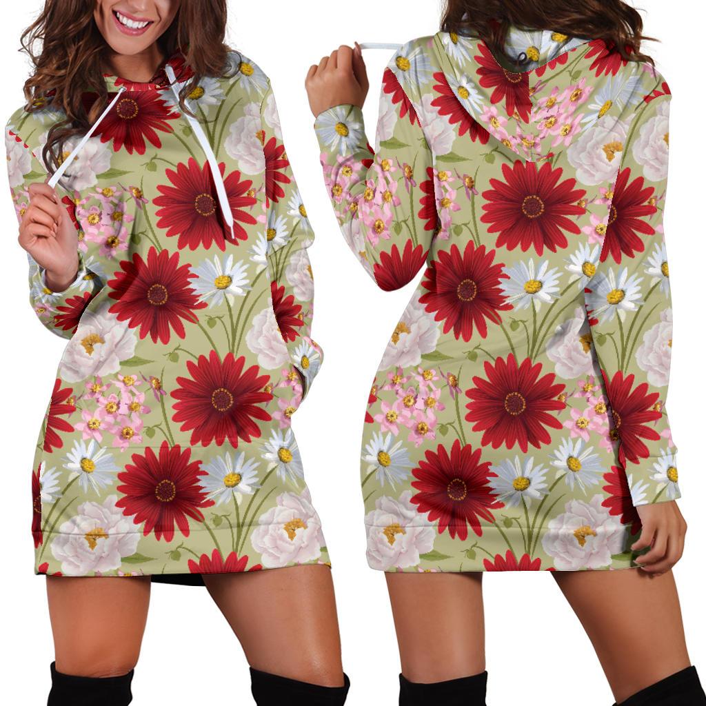 Gerberas Pattern Print Design GB07 Women Hoodie Dress