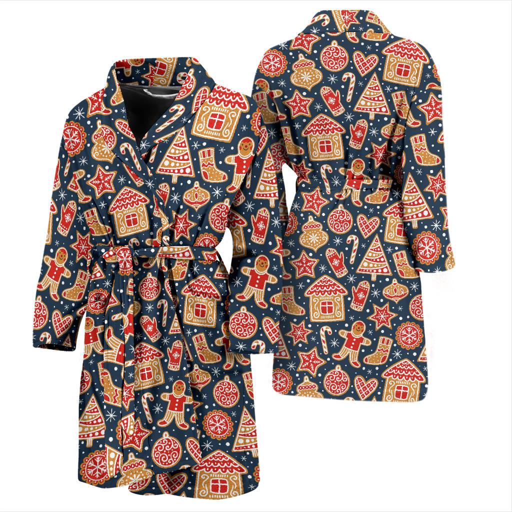 Gingerbread Pattern Print Design 03 Men Bathrobe-JORJUNE.COM