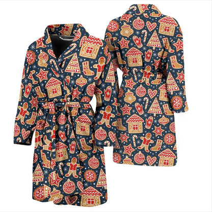 Gingerbread Pattern Print Design 03 Men Bathrobe-JORJUNE.COM