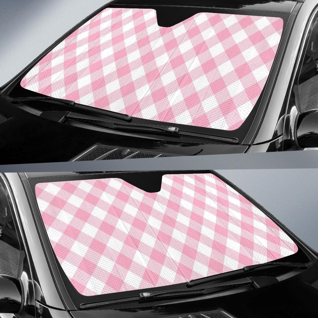 Gingham Pink Pattern Print Design 02 Car Sun Shade-JORJUNE.COM