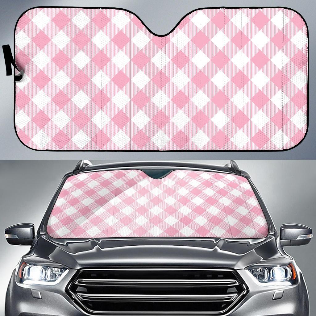 Gingham Pink Pattern Print Design 02 Car Sun Shade-JORJUNE.COM