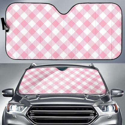 Gingham Pink Pattern Print Design 02 Car Sun Shade-JORJUNE.COM