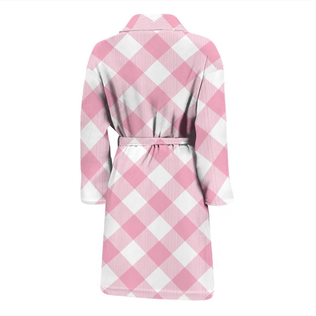 Gingham Pink Pattern Print Design 02 Men Bathrobe-JORJUNE.COM