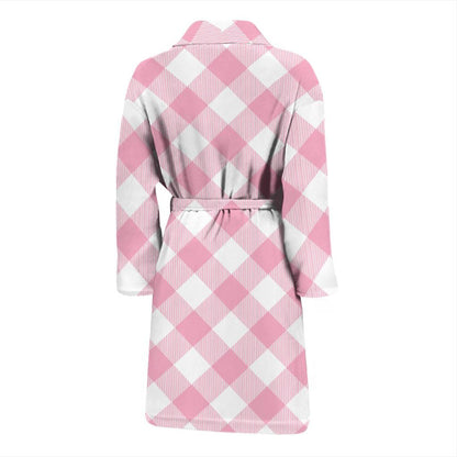 Gingham Pink Pattern Print Design 02 Men Bathrobe-JORJUNE.COM