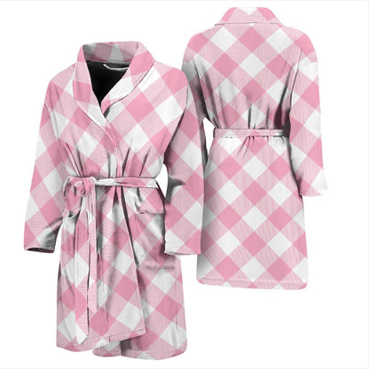 Gingham Pink Pattern Print Design 02 Men Bathrobe-JORJUNE.COM