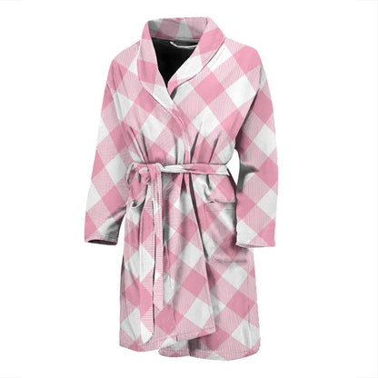 Gingham Pink Pattern Print Design 02 Men Bathrobe-JORJUNE.COM