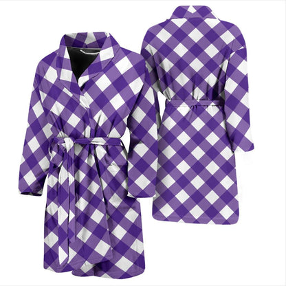 Gingham Purple Pattern Print Design 03 Men Bathrobe-JORJUNE.COM