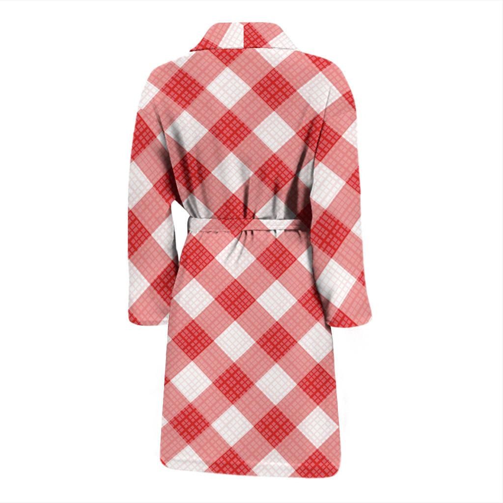 Gingham Red Pattern Print Design 01 Men Bathrobe-JORJUNE.COM