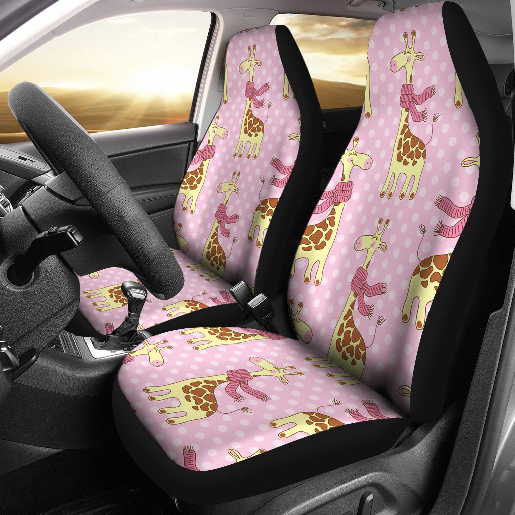 Giraffe Cute Pink Polka Dot Print Universal Fit Car Seat Covers