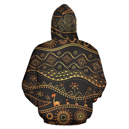 Gold African Design All Over Zip Up Hoodie