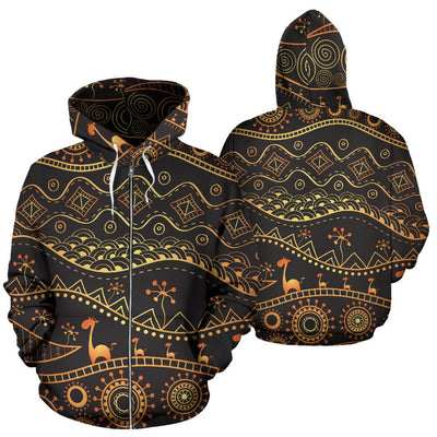 Gold African Design All Over Zip Up Hoodie