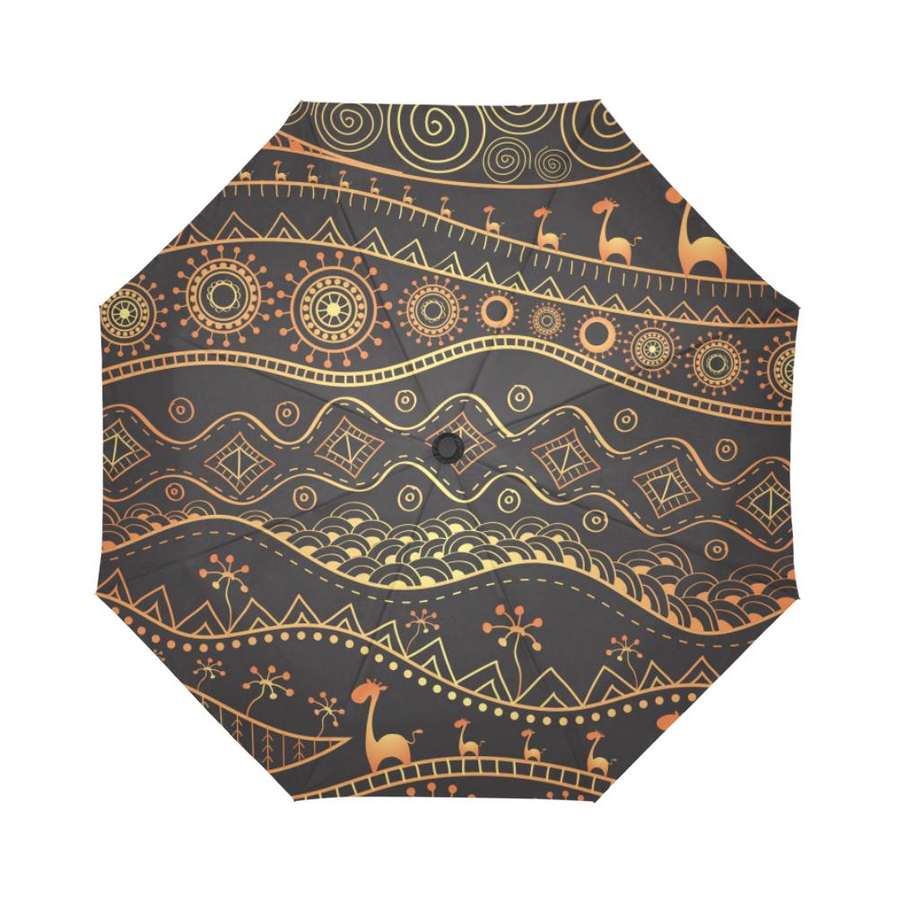 Gold African Design Automatic Foldable Umbrella