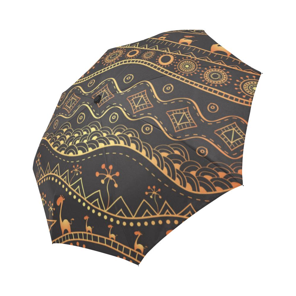 Gold African Design Automatic Foldable Umbrella