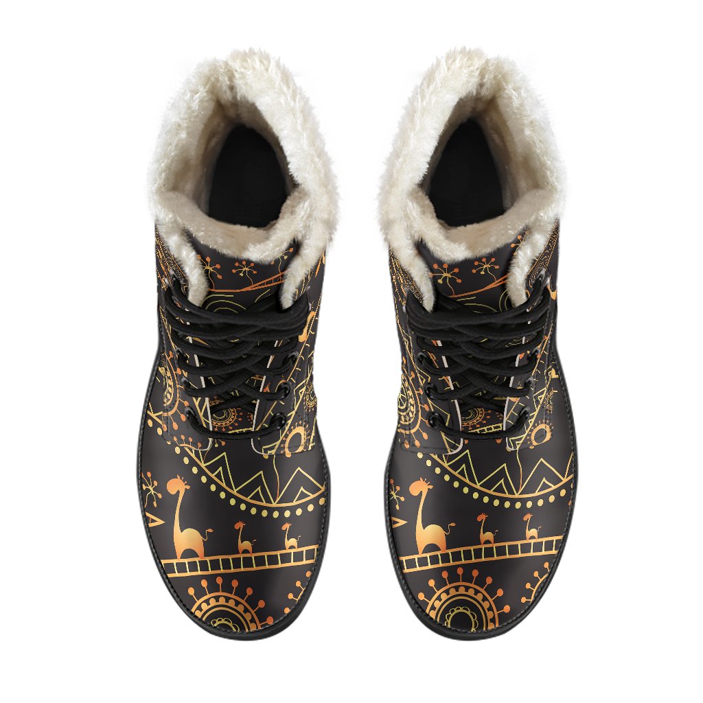 Gold African Design Faux Fur Leather Boots