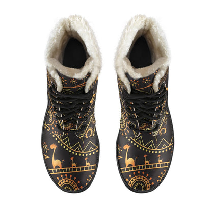 Gold African Design Faux Fur Leather Boots
