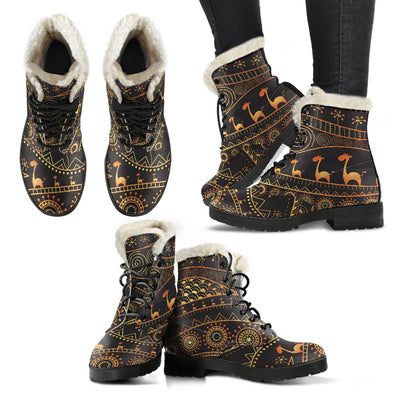 Gold African Design Faux Fur Leather Boots