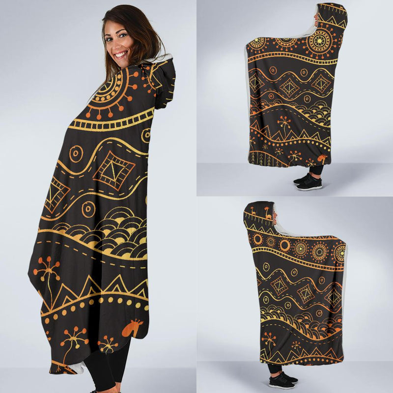 Gold African Design Hooded Blanket-JORJUNE.COM