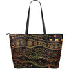 Gold African Design Large Leather Tote Bag