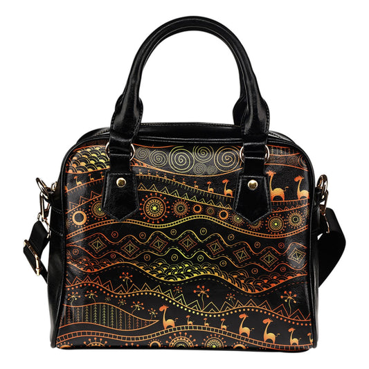 Gold African Design Leather Shoulder Handbag