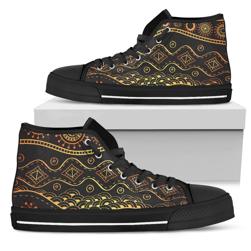 Gold African Design Men High Top Shoes