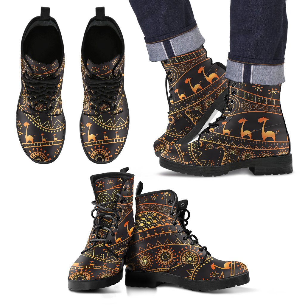 Gold African Design Men Leather Boots