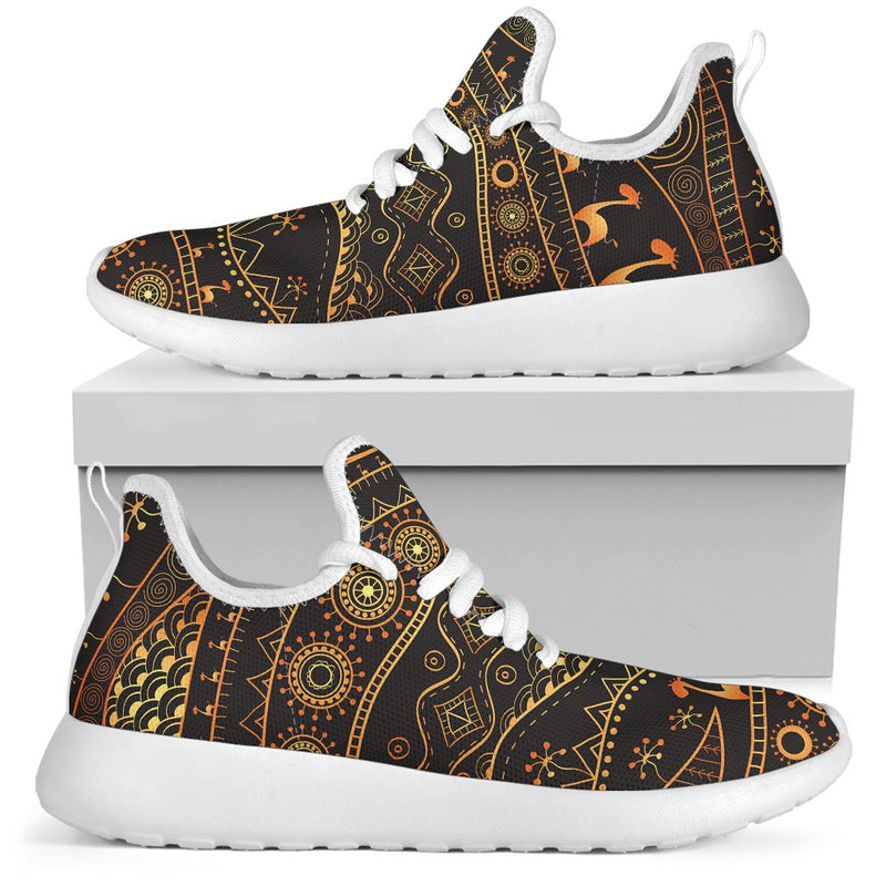 Gold African Design Mesh Knit Sneakers Shoes