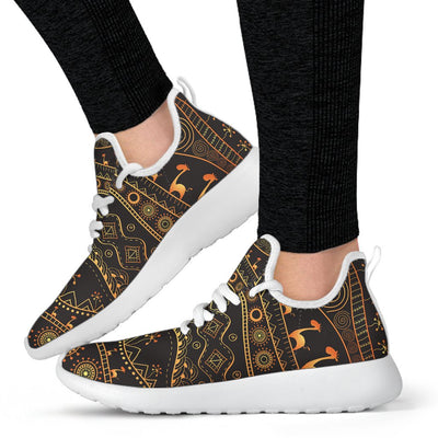 Gold African Design Mesh Knit Sneakers Shoes
