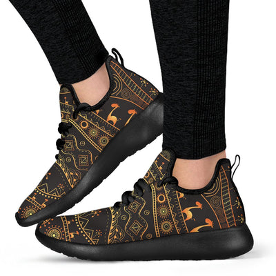Gold African Design Mesh Knit Sneakers Shoes