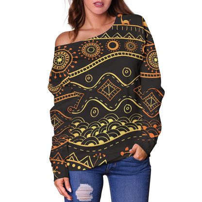Gold African Design Off Shoulder Sweatshirt