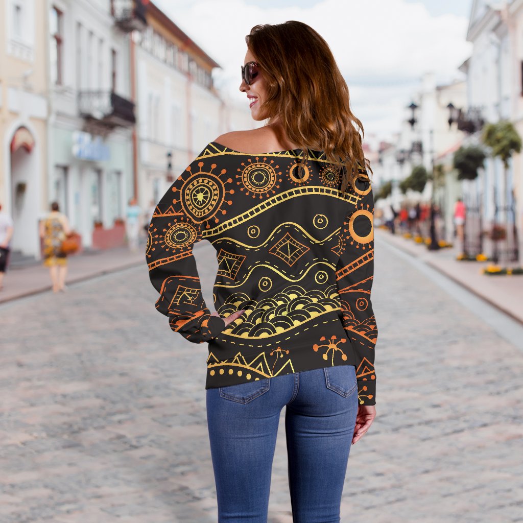 Gold African Design Off Shoulder Sweatshirt