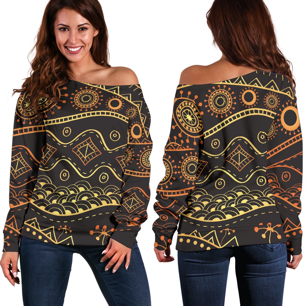 Gold African Design Off Shoulder Sweatshirt